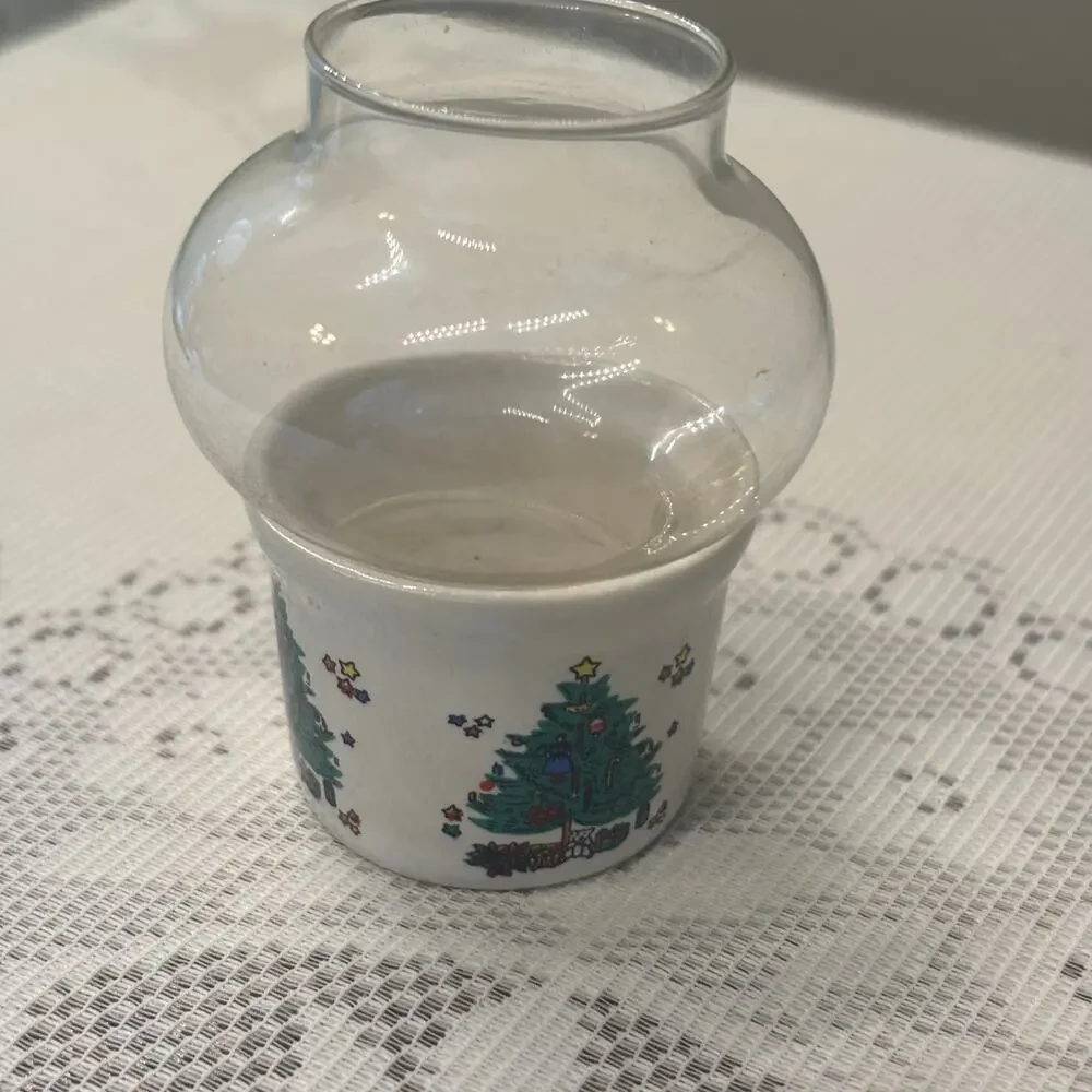 Vintage Christmas Mini Hurricane Lamp Original Box Taiwan Tree Scene Collectible